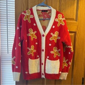 SHEIN Red Gingerbread Cardigan
